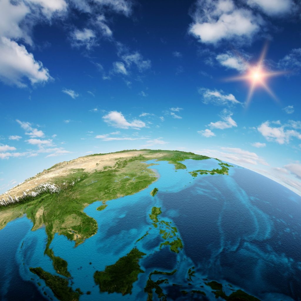 Digital Assets in Asia. World view of a globe showing the continent of Asia. 