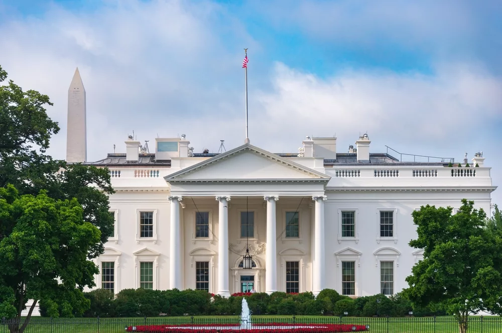 Image of the White House used to illustrate story about crypto during Trump's first 100 days.