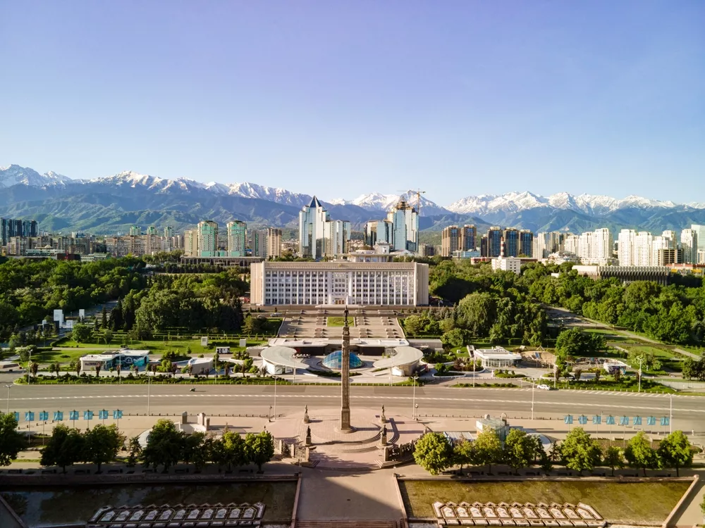 Photo of public buildings in Almaty to illustrate story about crypto's development in Kazakhstan.